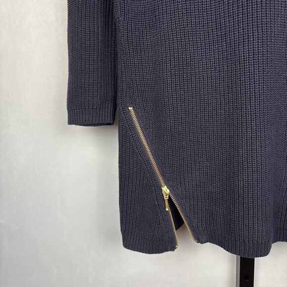 Tyler Boe 100% Cotton V-Neck Tunic Sweater Women's Medium Navy Zipper Detail - Picture 3 of 11